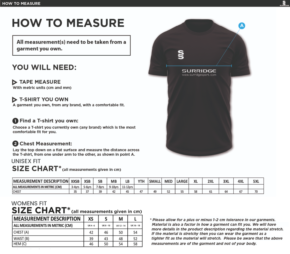Coach Core - Dual Solid Colour Polo - Unisex Fit - Size Guide