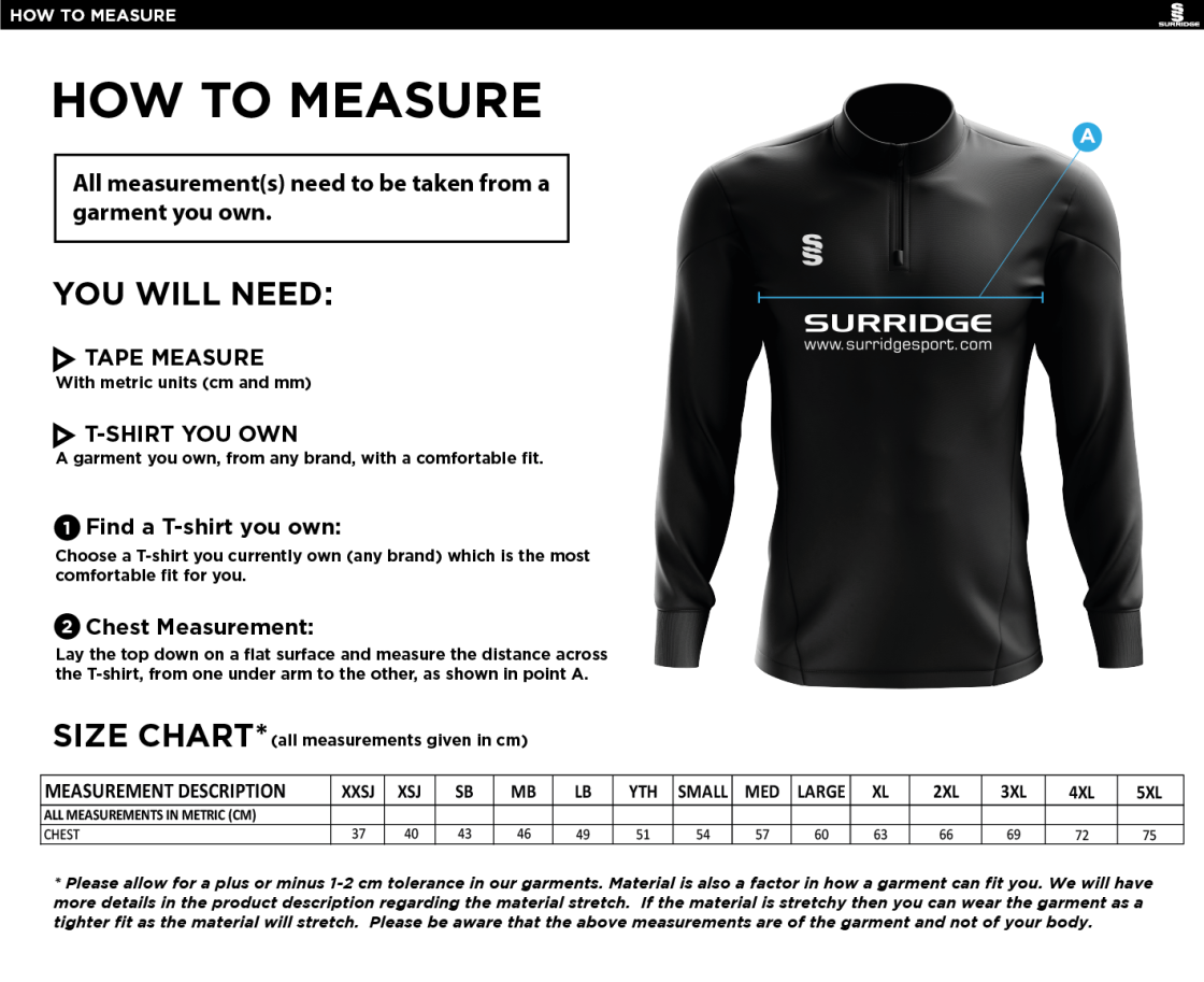 Coach Core - 1/4 Zip Dual Performance Top - Unisex Fit (Lifetime) - Size Guide