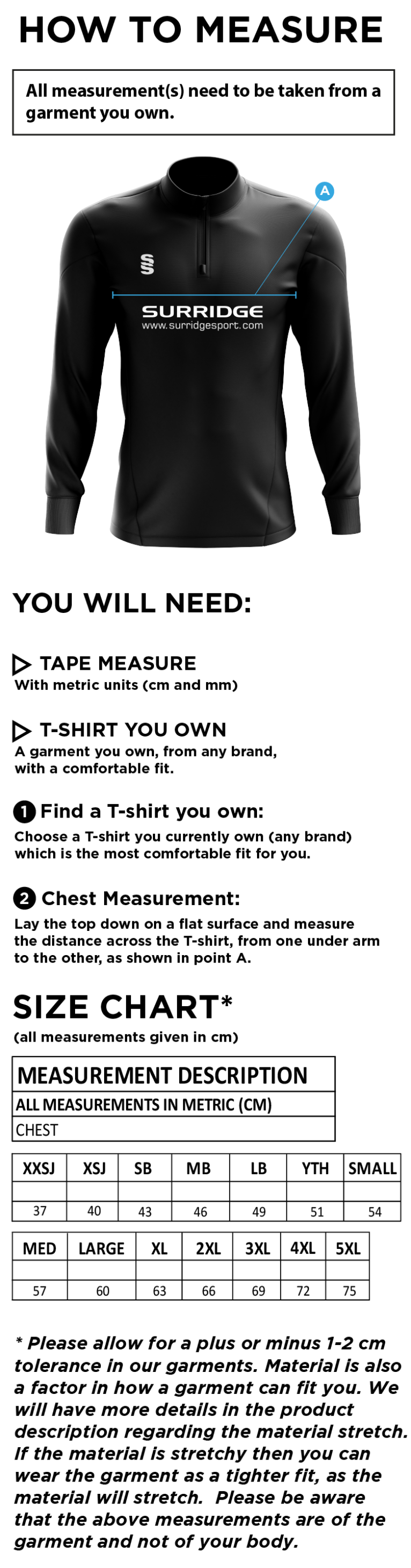 Coach Core - 1/4 Zip Dual Performance Top - Unisex Fit (Lifetime) - Size Guide