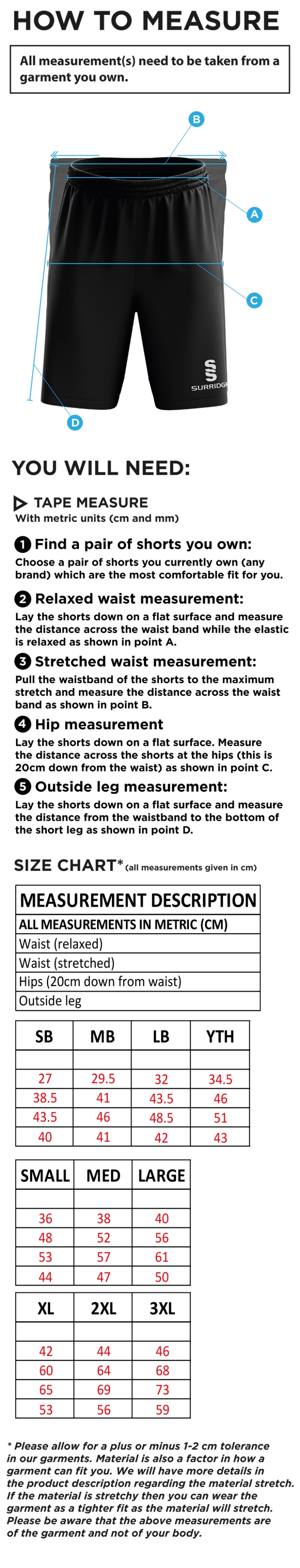 Coach Core - Blade Shorts - Unisex Fit - Size Guide